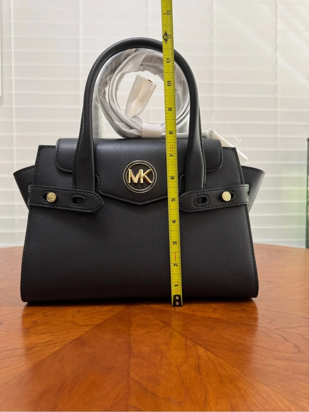 Michael Kors Black Saffiano Mini Satchel with Gold MK Emblem